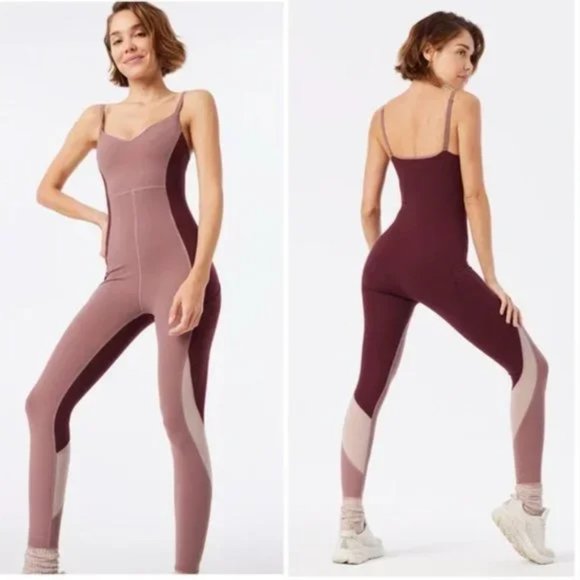 Outdoor Voices Superform Zoom Full Length Bodysuit Jumpsuit Deep Taupe - Picture 2 of 8